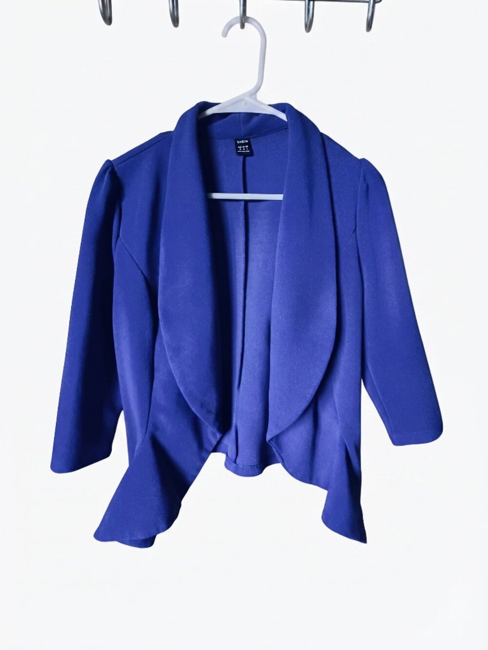 SHEIN Royal Blue Open Drape-Front Cropped Blazer Jacket, Size M